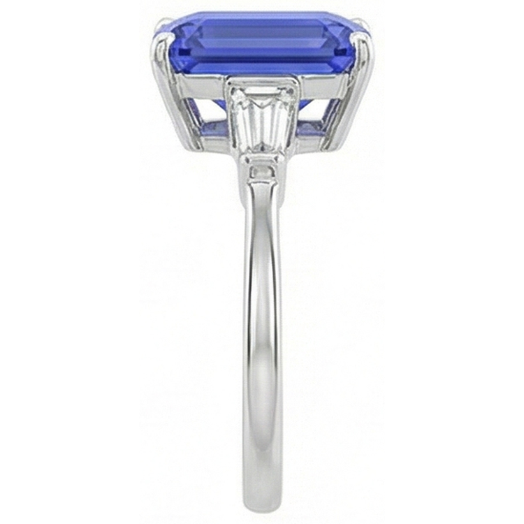 Bague Diamant Baguette 3 Pierres Taille Émeraude Saphir De Ceylan 2.75 Carats