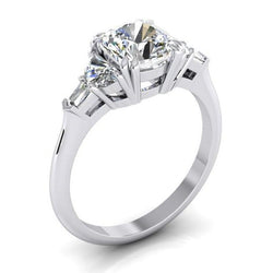 Bague Diamant Baguette Demi Lunes Taille Coussin 3 Ct Excellente Taille 14K