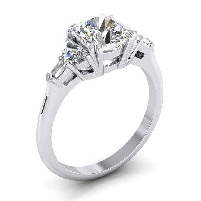 Bague Diamant Baguette Demi Lunes Taille Coussin 3 Ct Excellente Taille 14K - HarryChadEnt.FR
