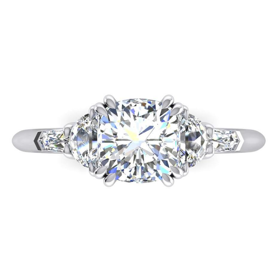 Bague Diamant Baguette Demi Lunes Taille Coussin 3 Ct Excellente Taille 18K - HarryChadEnt.FR