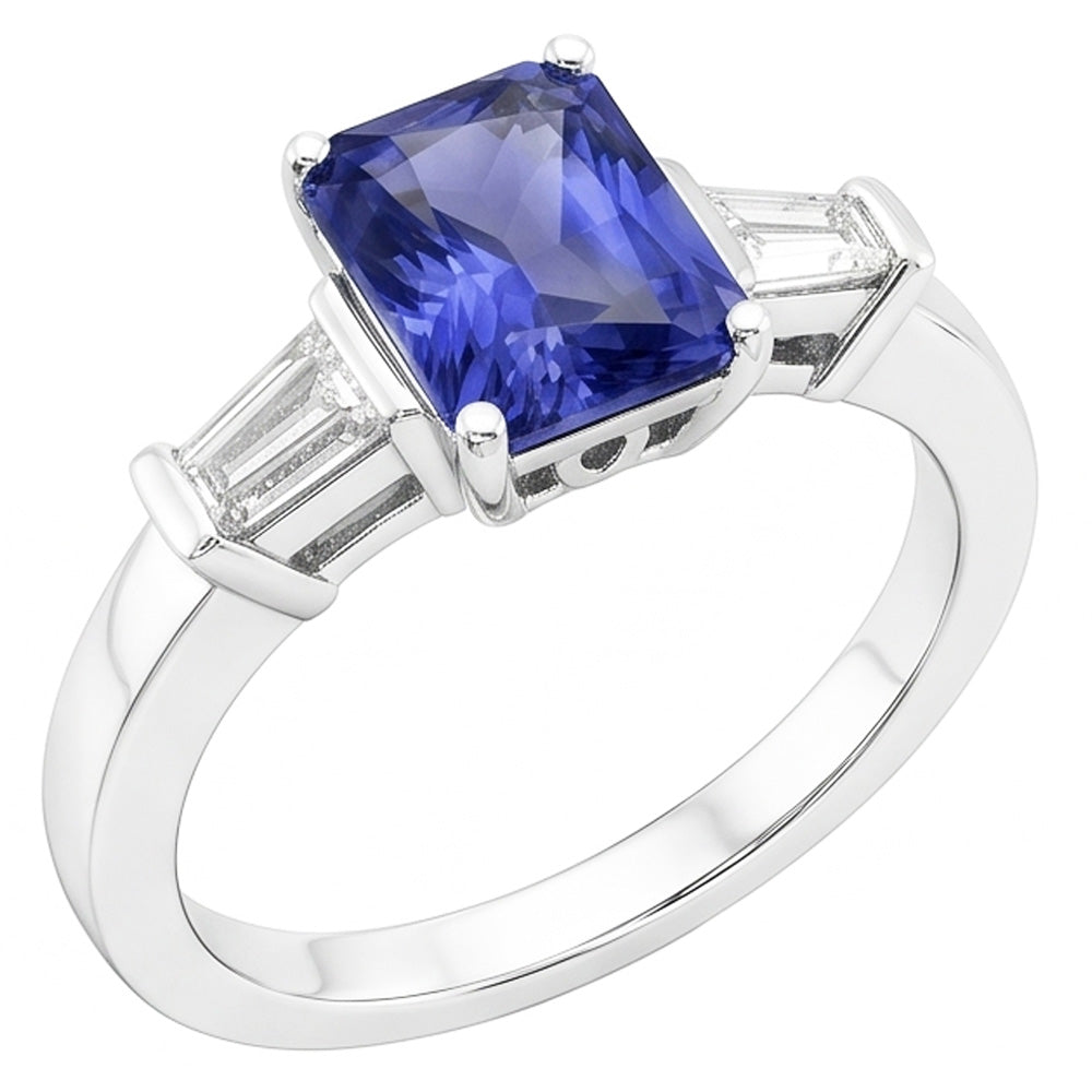 Bague Diamant Baguette Or 3 Pierres Saphir Ceylan Bijoux 2.50 Carats