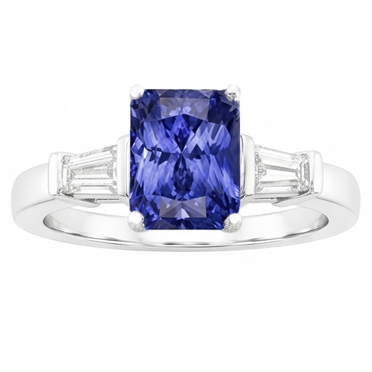 Bague Diamant Baguette Or 3 Pierres Saphir Ceylan Bijoux 2.50 Carats