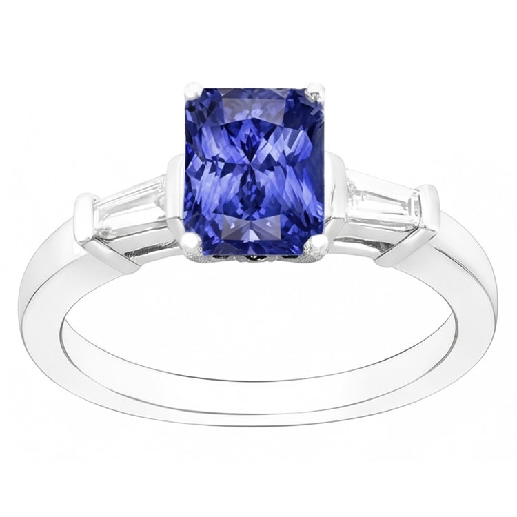 Bague Diamant Baguette Or 3 Pierres Saphir Ceylan Bijoux 2.50 Carats