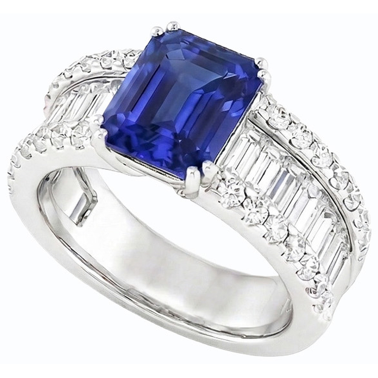 naturel radiant diamant 3.50carats bague angle de côté