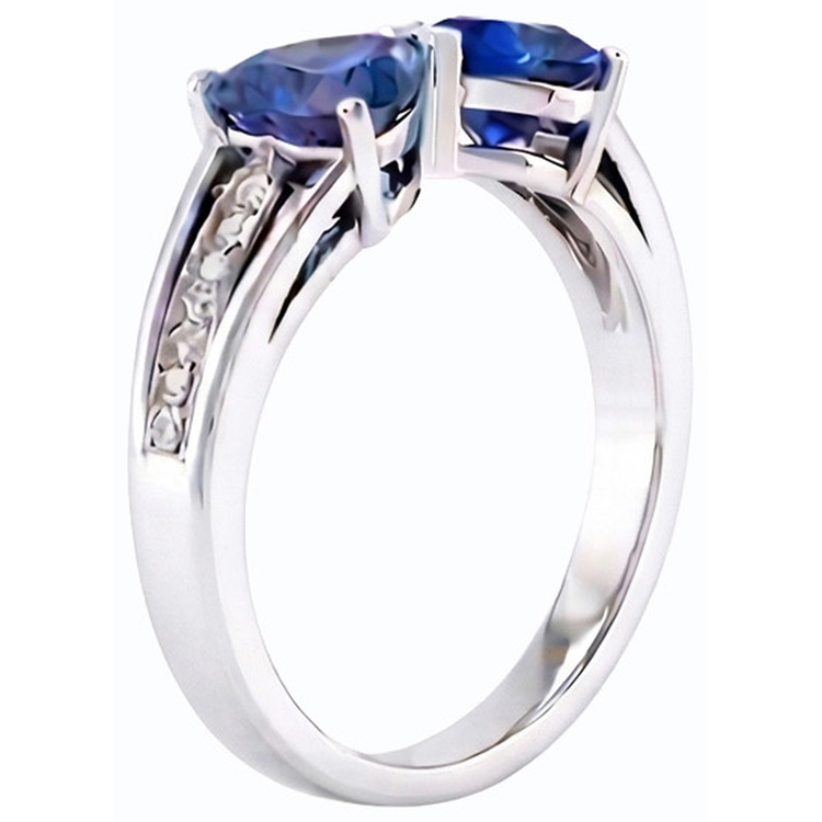 Bague Diamant Coeur 2 Pierre Saphir Bleu 3.50 Carats Or 14K Bijoux