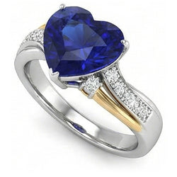 Bague Diamant Coeur Anniversaire Saphir Bleu 3 Carats Bijoux Femme