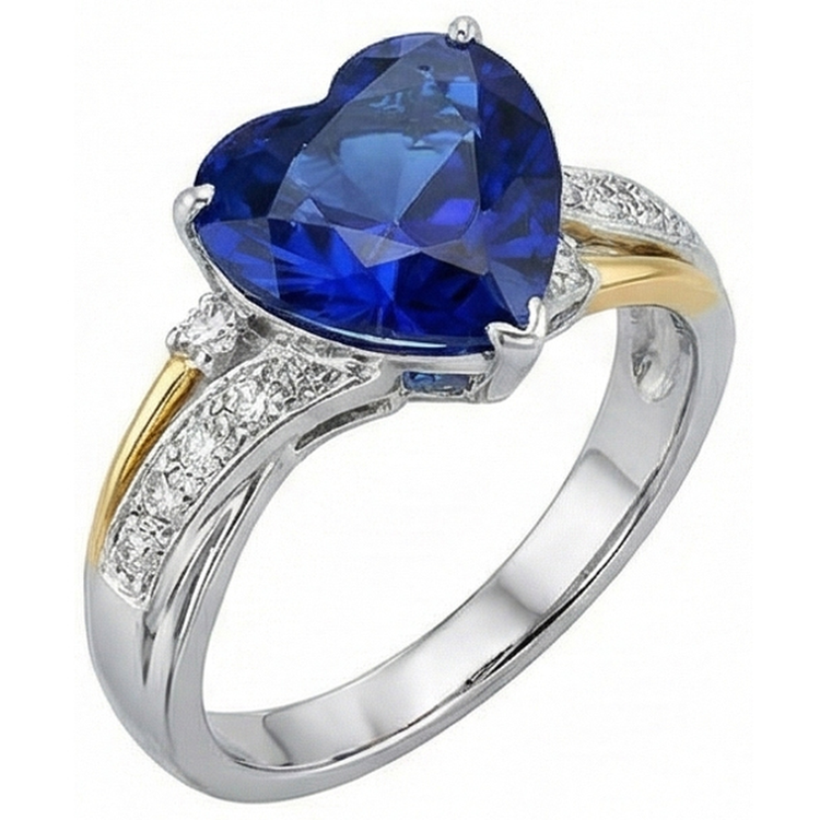 Bague Diamant Coeur Anniversaire Saphir Bleu 3 Carats Bijoux Femme