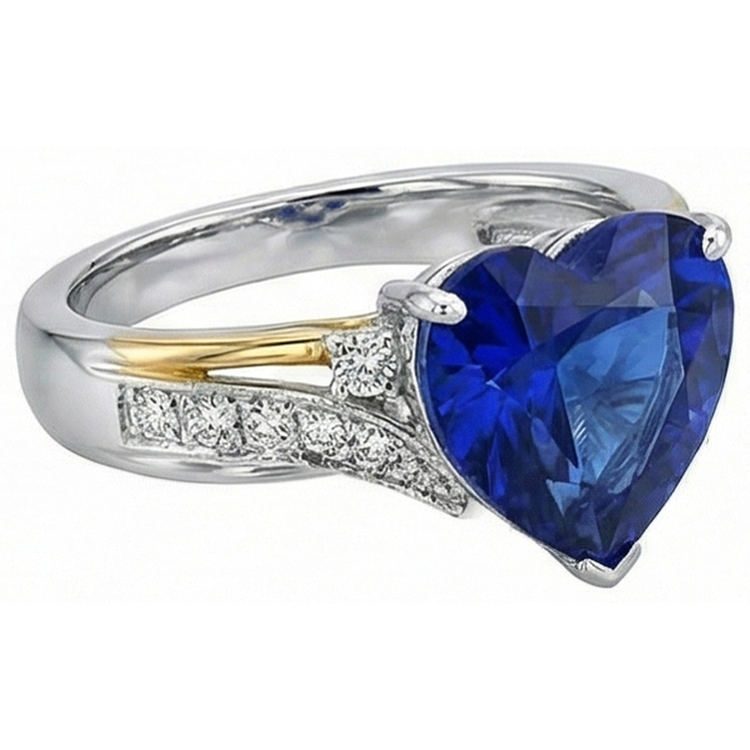 Bague Diamant Coeur Anniversaire Saphir Bleu 3 Carats Bijoux Femme