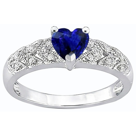 Bague Diamant Coeur Halo Saphir Bleu 2.50 Carats Bijoux De Style Feuille