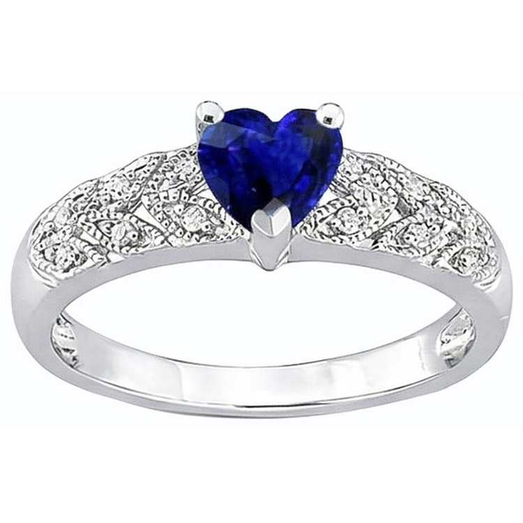 Bague Diamant Coeur Halo Saphir Bleu 2.50 Carats Bijoux De Style Feuille