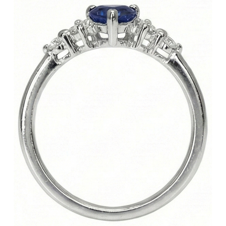Bague Diamant Coeur Saphir Bleu 5 Pierres 1.25 Carats Bijoux En Or