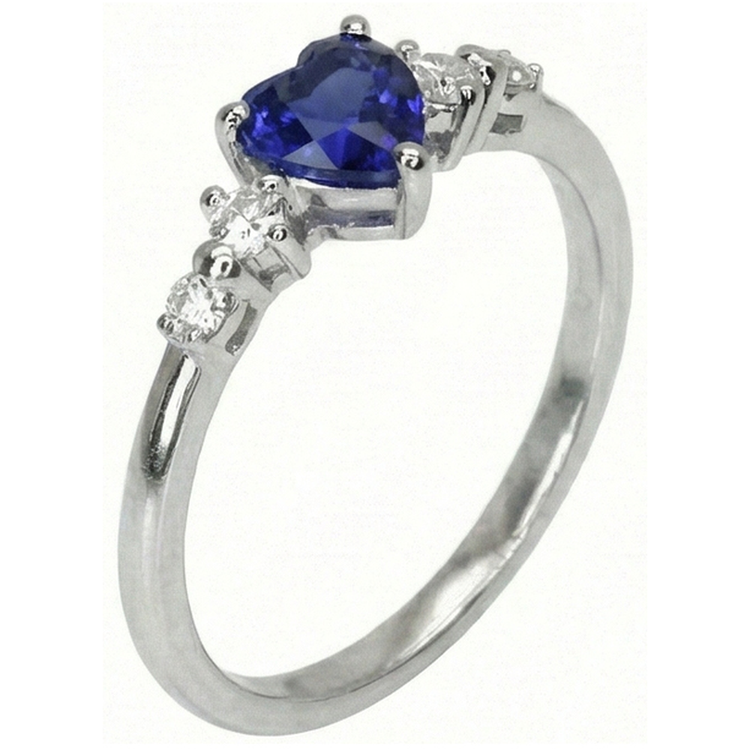 Bague Diamant Coeur Saphir Bleu 5 Pierres 1.25 Carats Bijoux En Or