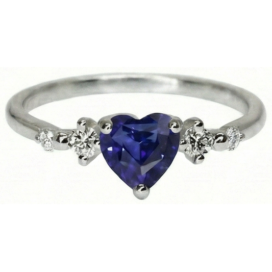 Bague Diamant Coeur Saphir Bleu 5 Pierres 1.25 Carats Bijoux En Or