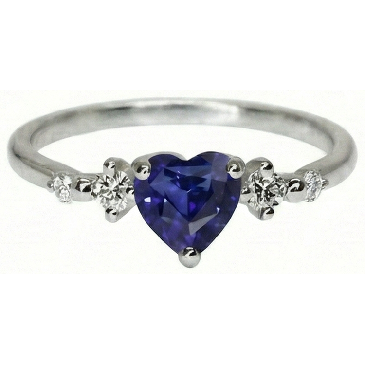 Bague Diamant Coeur Saphir Bleu 5 Pierres 1.25 Carats Bijoux En Or