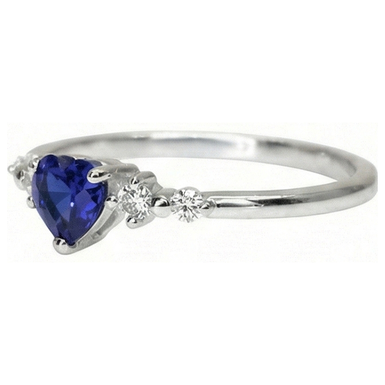 Bague Diamant Coeur Saphir Bleu 5 Pierres 1.25 Carats Bijoux En Or