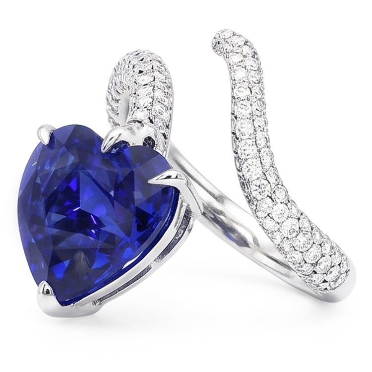 Bague Diamant Coeur Saphir Bleu Style Torsadé 5 Carats