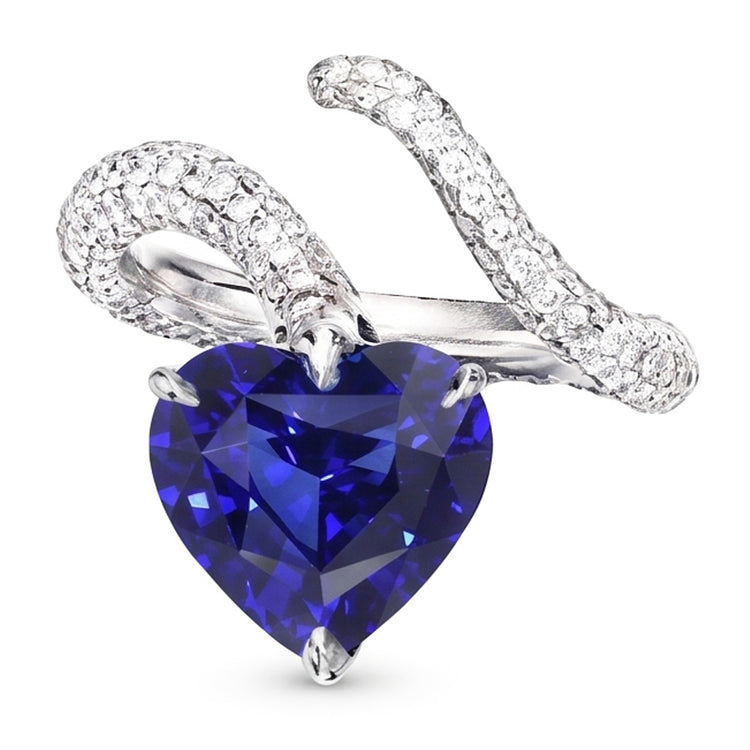 Bague Diamant Coeur Saphir Bleu Style Torsadé 5 Carats