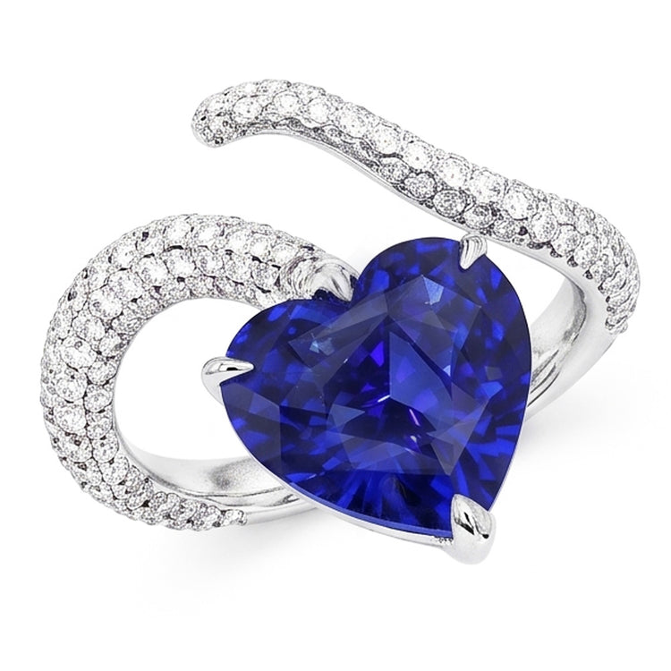 Bague Diamant Coeur Saphir Bleu Style Torsadé 5 Carats
