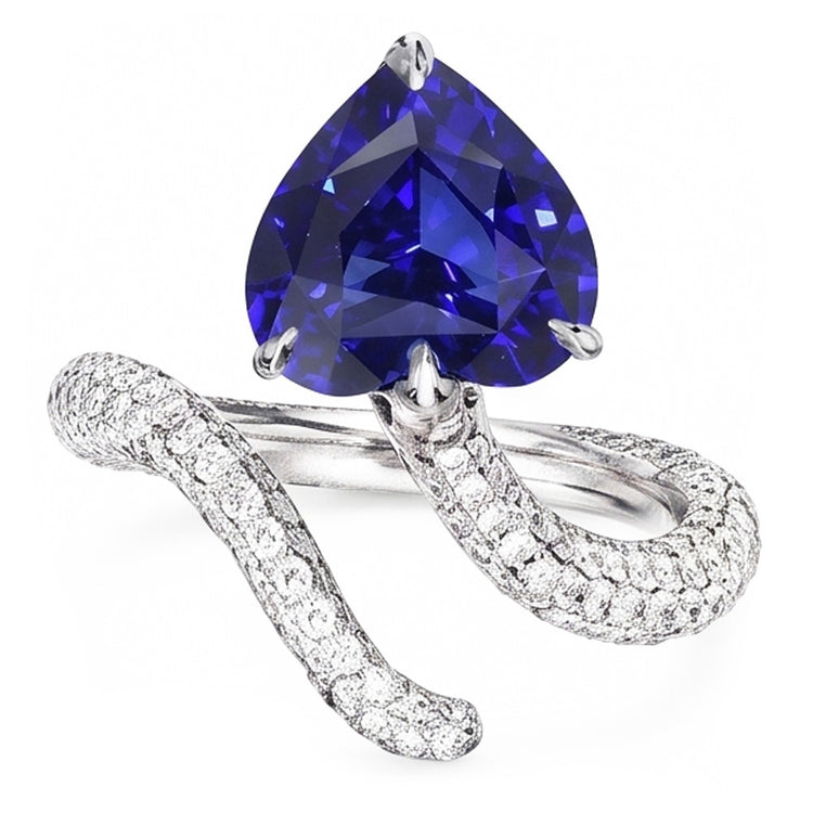 Bague Diamant Coeur Saphir Bleu Style Torsadé 5 Carats