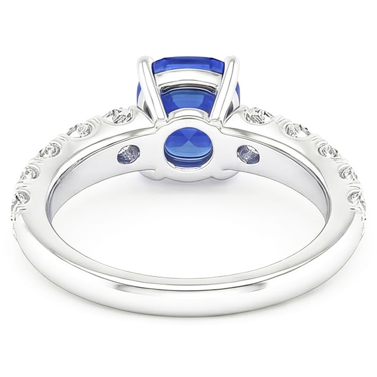 Bague Diamant Coussin Bleu Saphir 3 Carats Or Blanc 14K Bijoux