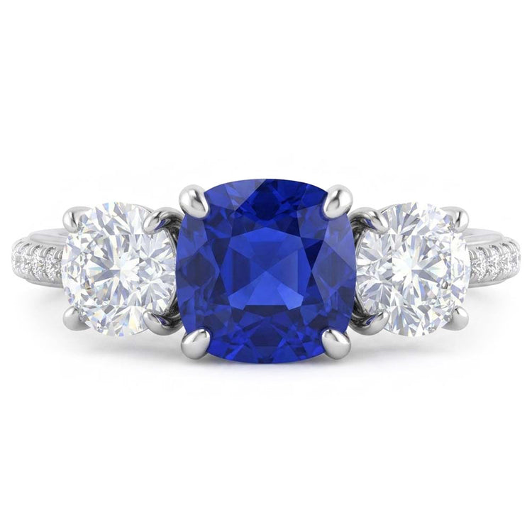 Bague Diamant Coussin Bleu Saphir 3 Style Pierre & Accents 3.50 Carats