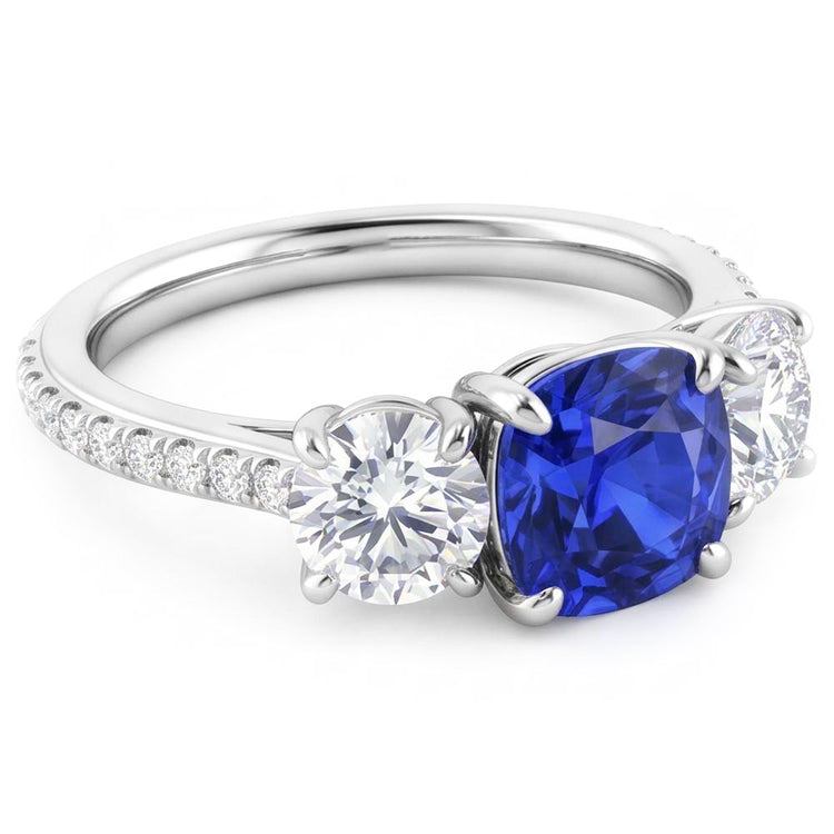 Bague Diamant Coussin Bleu Saphir 3 Style Pierre & Accents 3.50 Carats