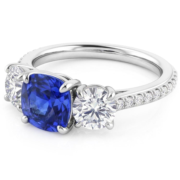 Bague Diamant Coussin Bleu Saphir 3 Style Pierre & Accents 3.50 Carats