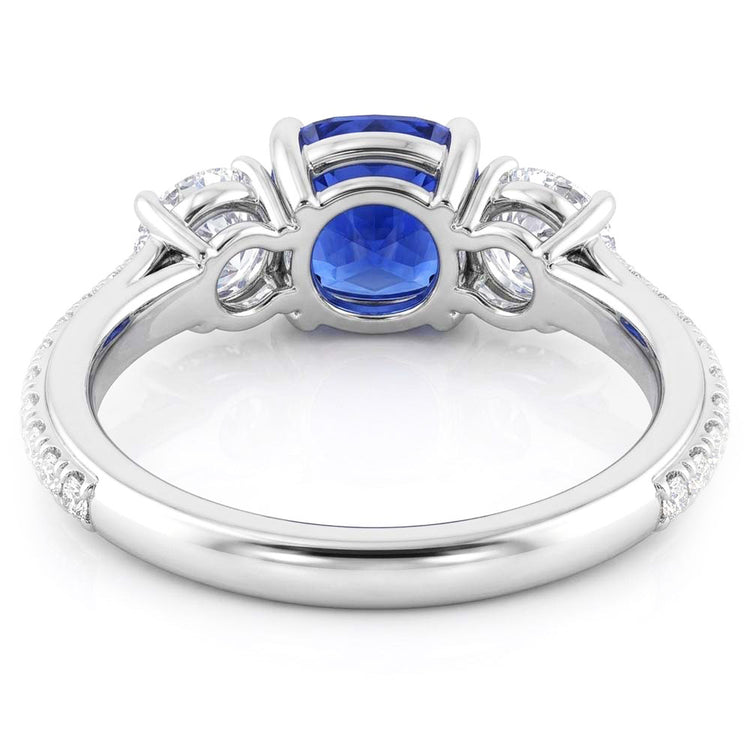 Bague Diamant Coussin Bleu Saphir 3 Style Pierre & Accents 3.50 Carats
