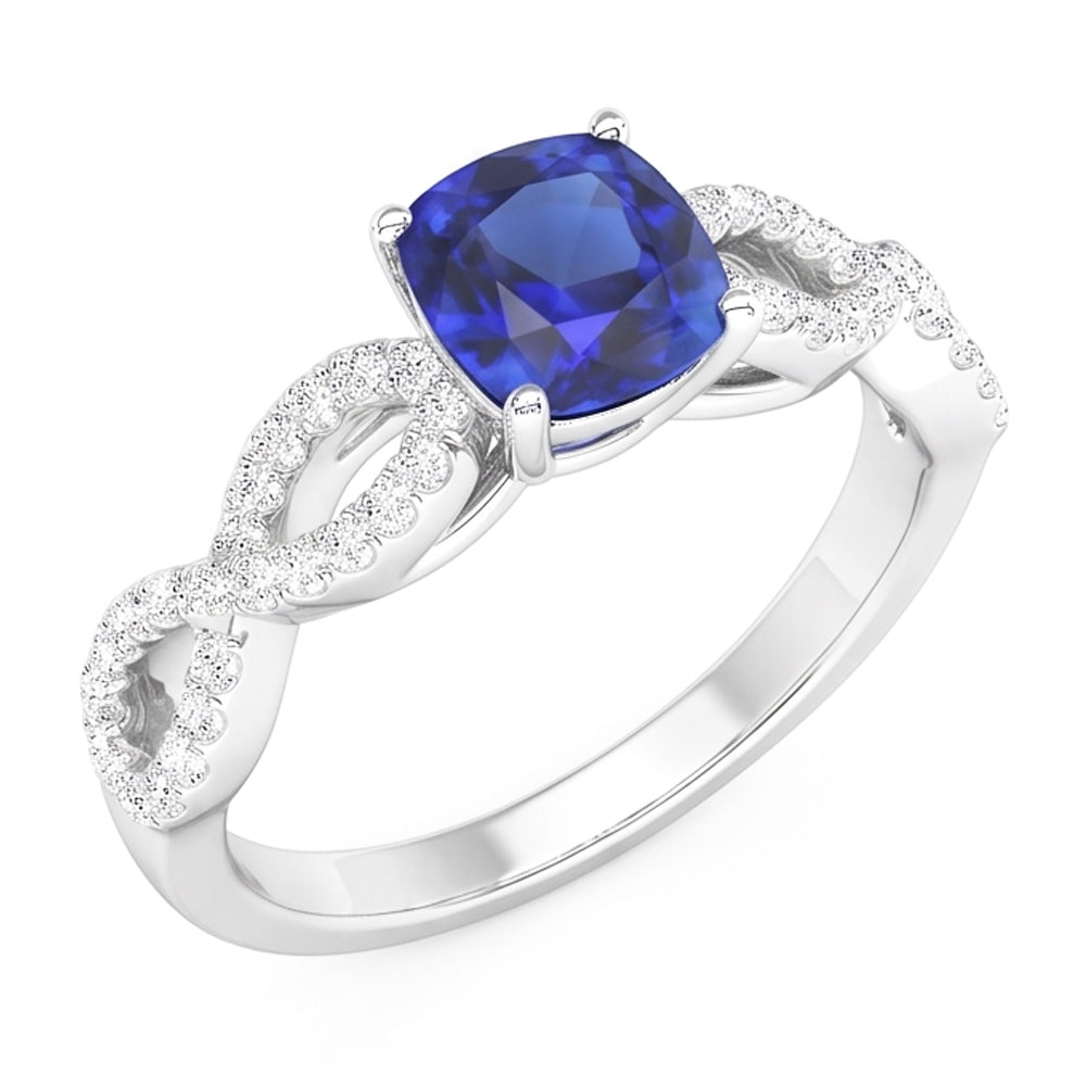Bague Diamant Coussin Bleu Saphir Pierre Gemme Infinity Style 3 Carats