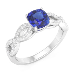 Bague Diamant Coussin Bleu Saphir Pierre Gemme Infinity Style 3 Carats