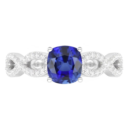Bague Diamant Coussin Bleu Saphir Pierre Gemme Infinity Style 3 Carats