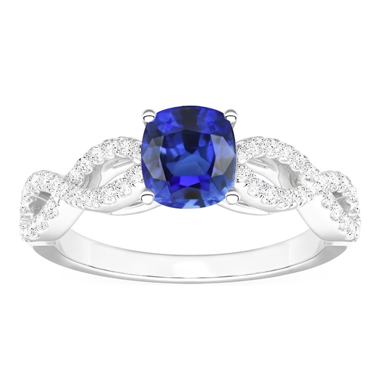 Bague Diamant Coussin Bleu Saphir Pierre Gemme Infinity Style 3 Carats