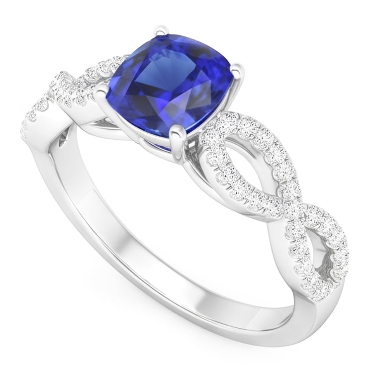 Bague Diamant Coussin Bleu Saphir Pierre Gemme Infinity Style 3 Carats