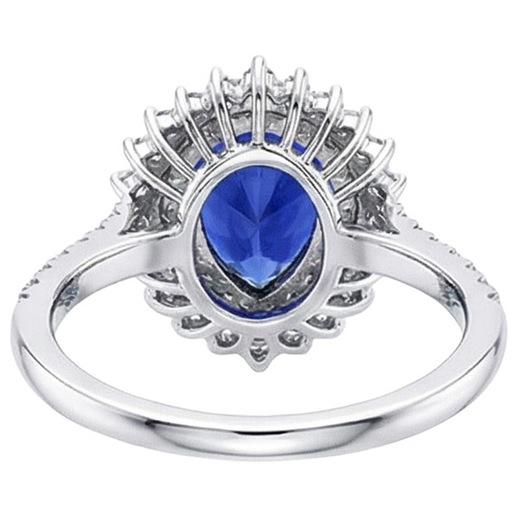 Bague Diamant Double Halo Style Fleur Poire Saphir Bleu 5.50 Carats