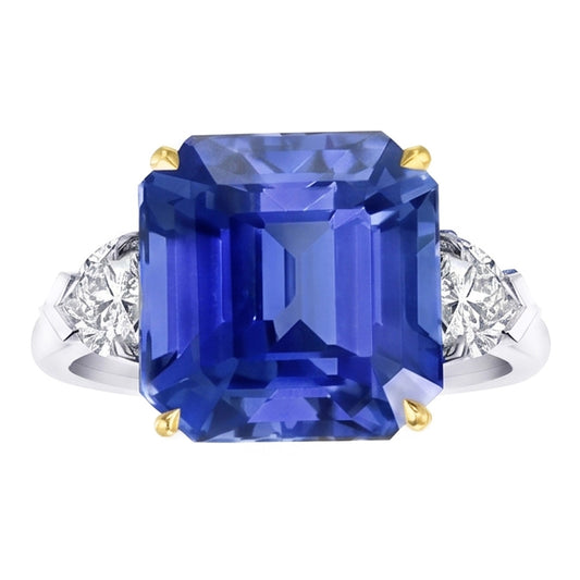 Bague Diamant Emeraude 3 Pierres Saphir Bleu 5 Carats Or Bicolore