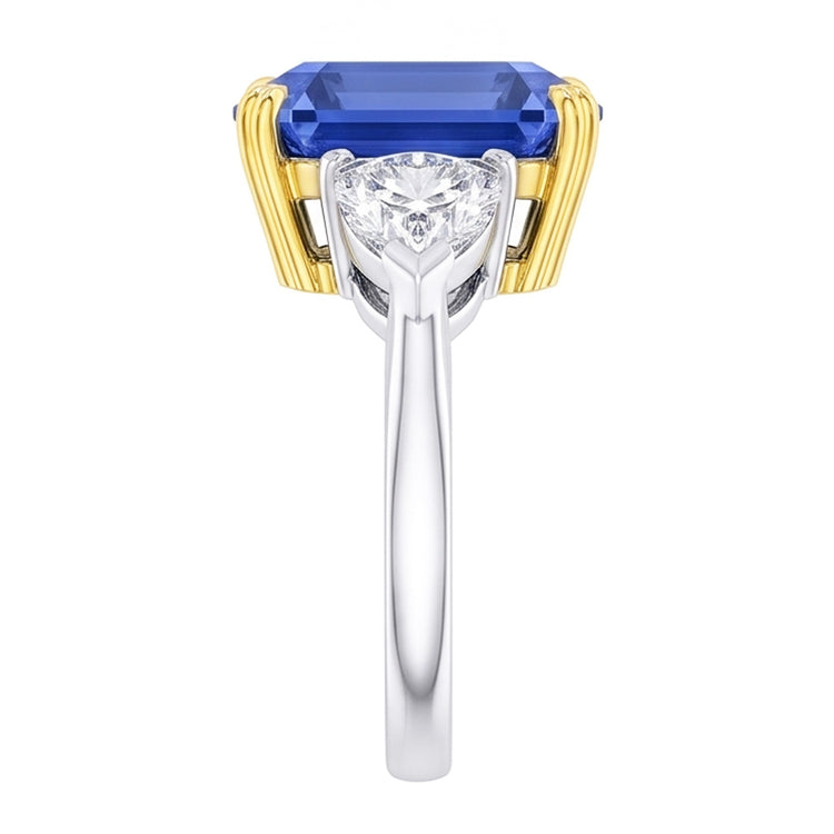 Bague Diamant Emeraude 3 Pierres Saphir Bleu 5 Carats Or Bicolore