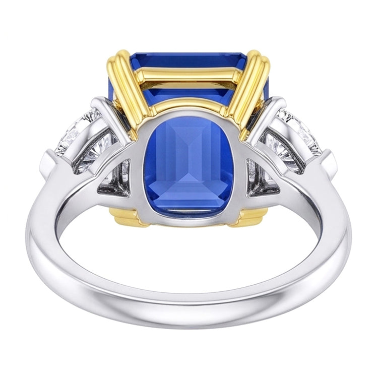 Bague Diamant Emeraude 3 Pierres Saphir Bleu 5 Carats Or Bicolore