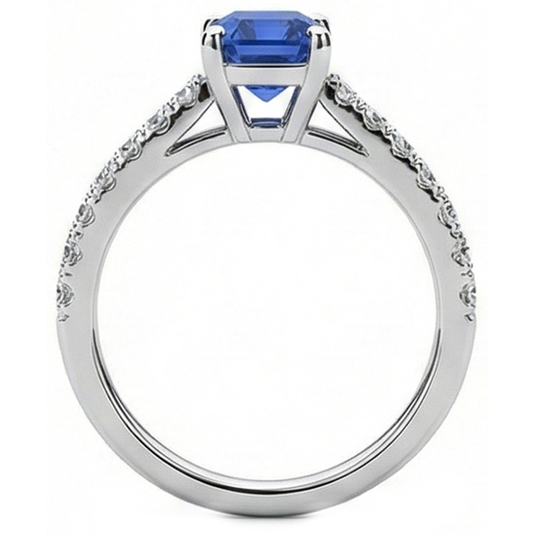 Bague Diamant Emeraude Bleu Saphir Pierre Gemme Avec Accents 2.50 Carats