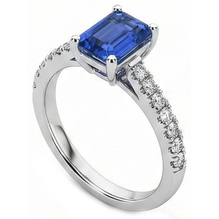 Bague Diamant Emeraude Bleu Saphir Pierre Gemme Avec Accents 2.50 Carats