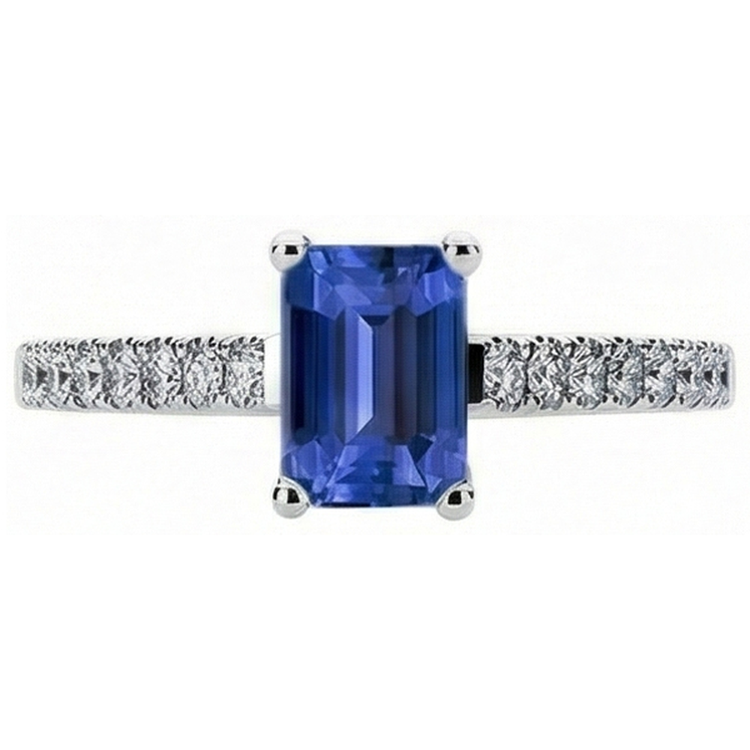 Bague Diamant Emeraude Bleu Saphir Pierre Gemme Avec Accents 2.50 Carats