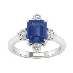 Bague Diamant Émeraude Saphir 5 Pierres Or Blanc 2 Carats Bijoux