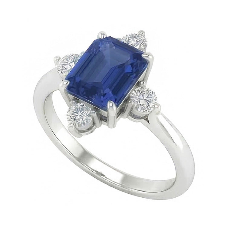 Bague Diamant Émeraude Saphir 5 Pierres Or Blanc 2 Carats Bijoux