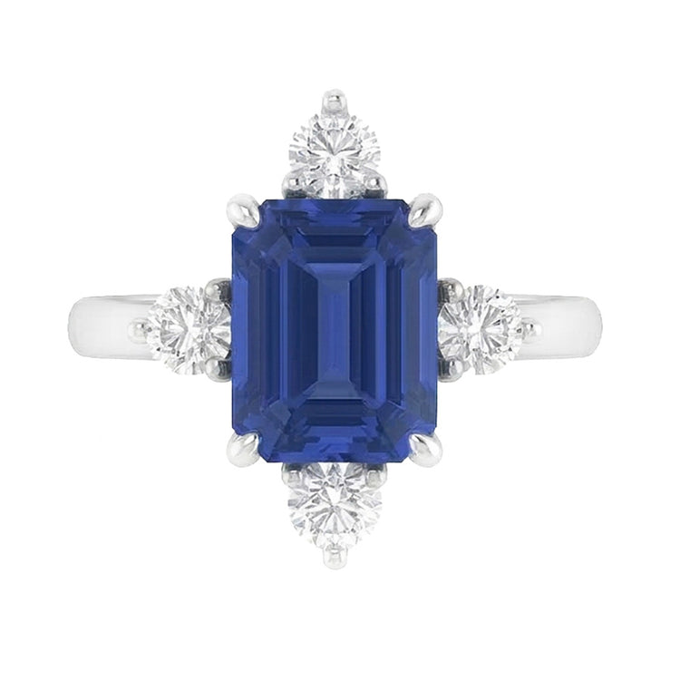 Bague Diamant Émeraude Saphir 5 Pierres Or Blanc 2 Carats Bijoux