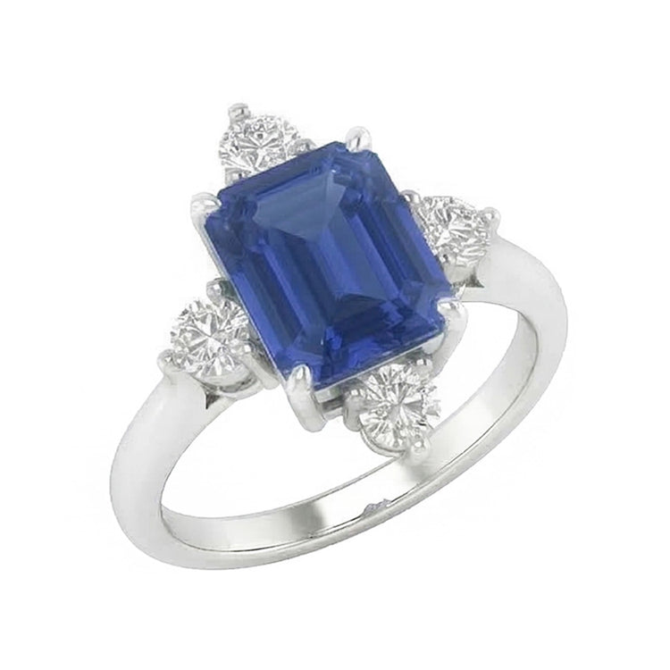 Bague Diamant Émeraude Saphir 5 Pierres Or Blanc 2 Carats Bijoux