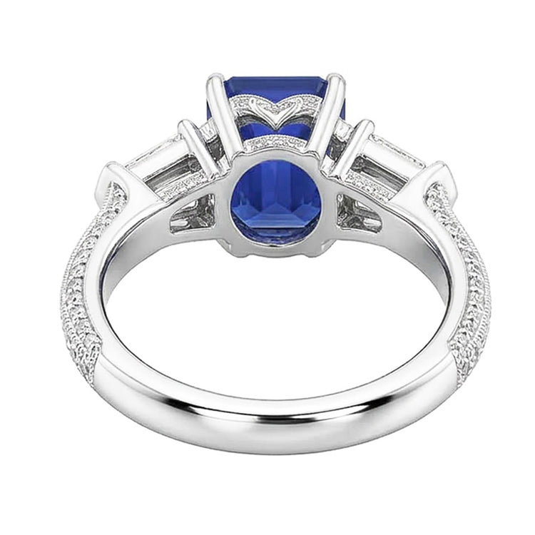 Bague Diamant Emeraude Style Vintage Saphir Baguette Côtés 3.50 Carats