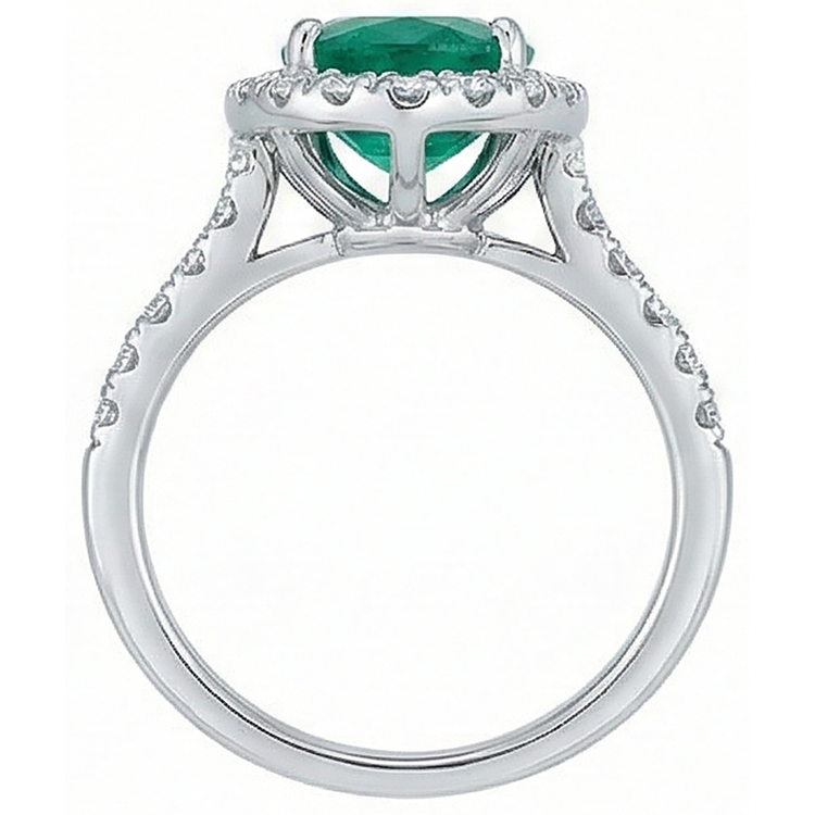 Bague Diamant Emeraude Vert Femme Or Blanc 14K 5 Carats Bijoux Pierres Précieuses