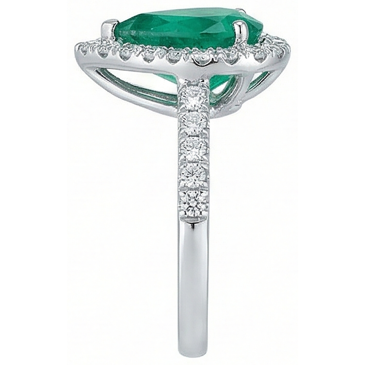 Bague Diamant Emeraude Vert Femme Or Blanc 14K 5 Carats Bijoux Pierres Précieuses