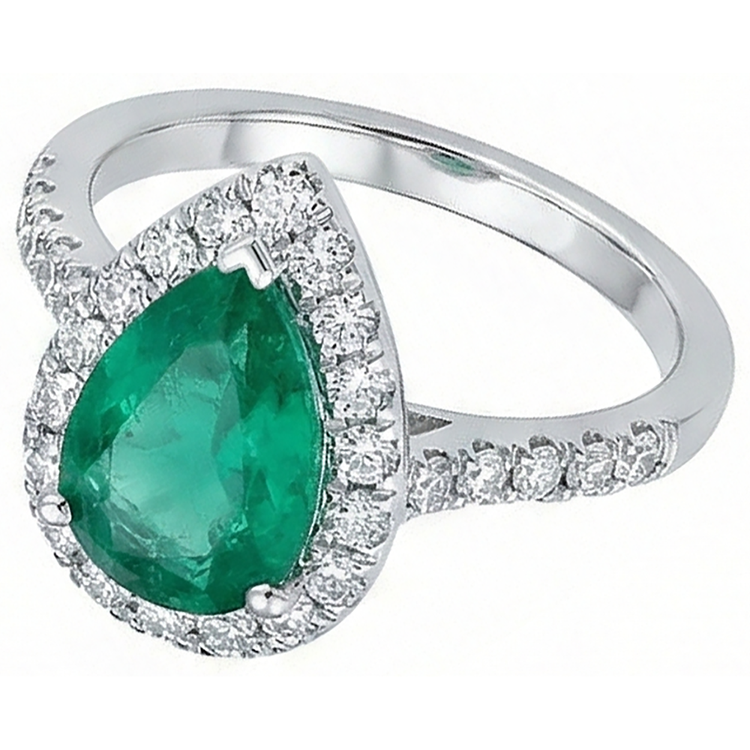 Bague Diamant Emeraude Vert Femme Or Blanc 14K 5 Carats Bijoux Pierres Précieuses