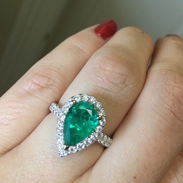 Bague Diamant Emeraude Vert Femme Or Blanc 14K 5 Carats Bijoux Pierres Précieuses