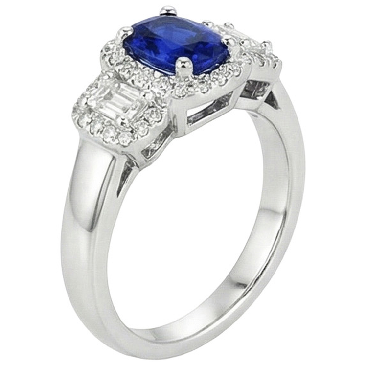 Bague Diamant Naturels Extraits des Mines ( et non cultivés en laboratoire ) Et Saphir Style 3 Pierres